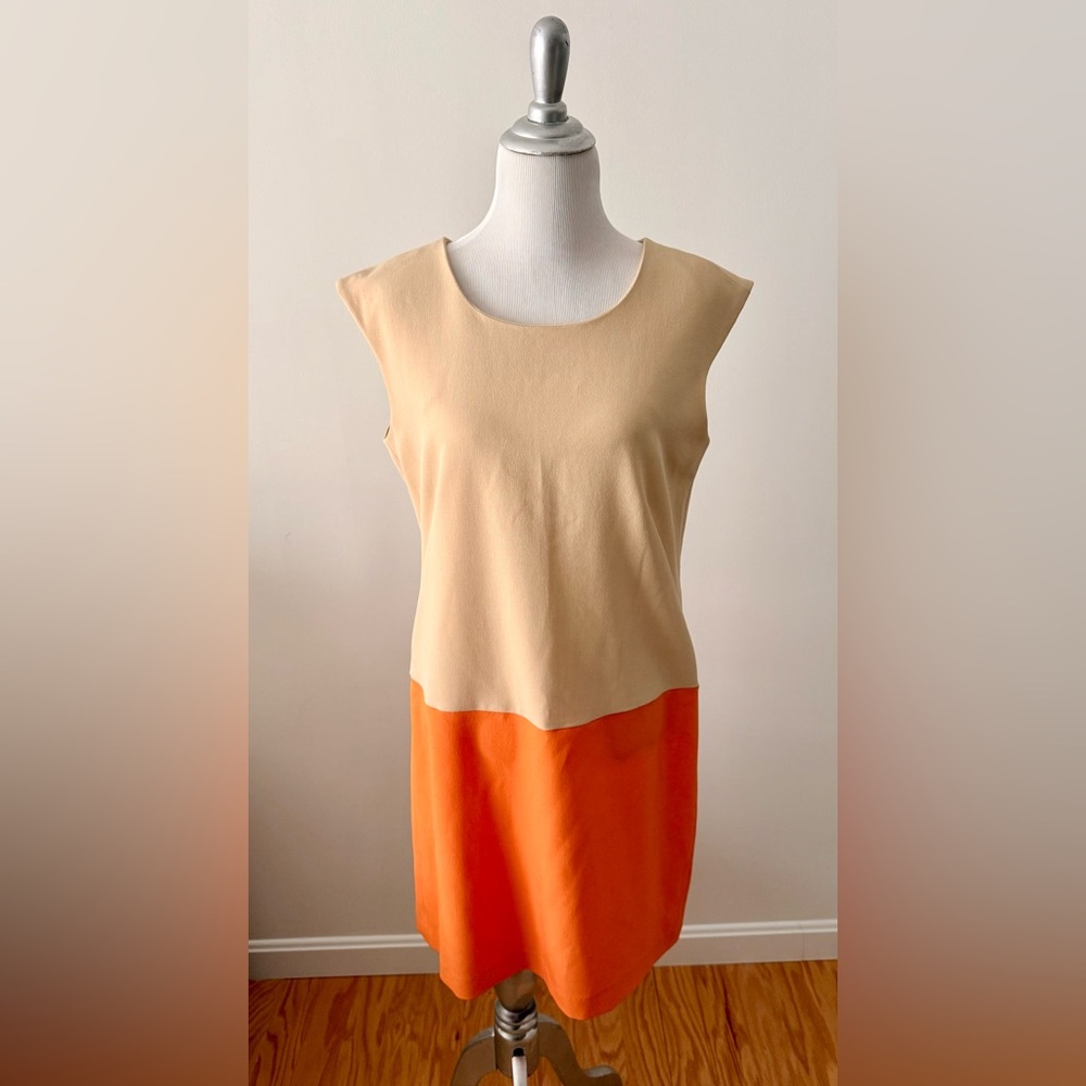 Sharagano Two-Tone Beige and Orange Mini Dress